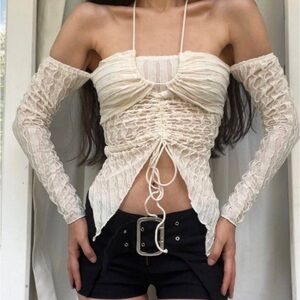 SHEIN X Jade Vice SHEIN ICON Drawstring Ruched Front Textured Top